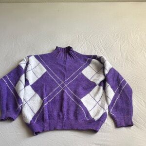 Purple Argyle Mock-Neck Women's Sweater